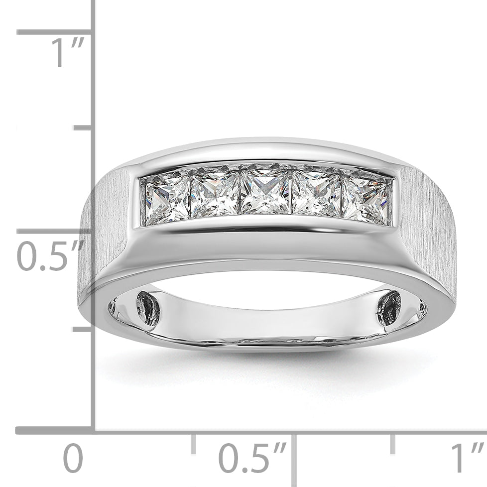 14k White Gold 1 Ct. Lab Grown Diamond VS/SI+ G+ Five Stone Polished and Satin Men's Ring