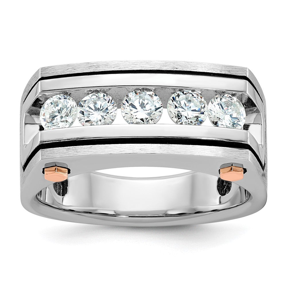 14K White/Rose Gold  Two Tone Rose and White with Black Rhodium 1 Ct. Lab Grown Diamond VS/SI+ G+ Five Stone Complete Polished Satin and Grooved Men's Ring