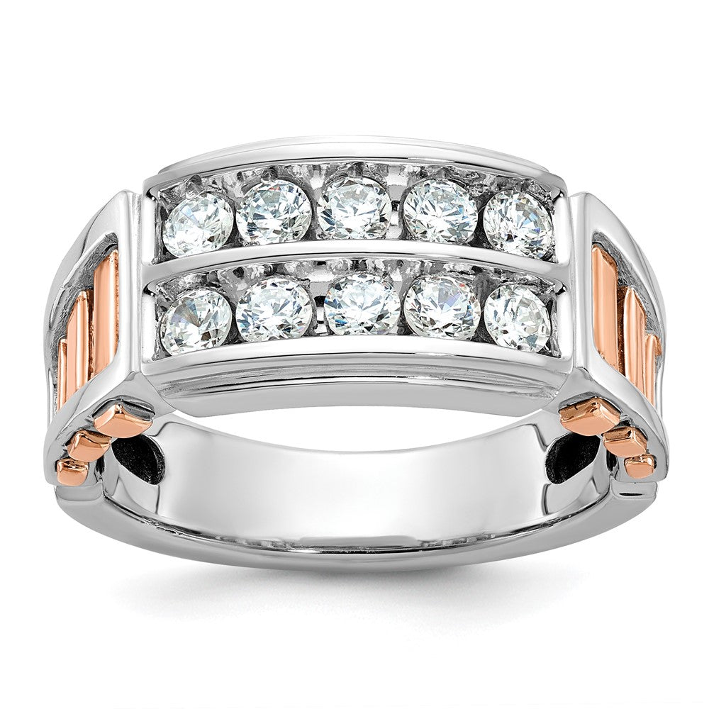 14K White/Rose Gold  Two Tone Rose and White 1 Ct. Lab Grown Diamond VS/SI+ G+ Complete Two-Row Cut-Out Men's Ring