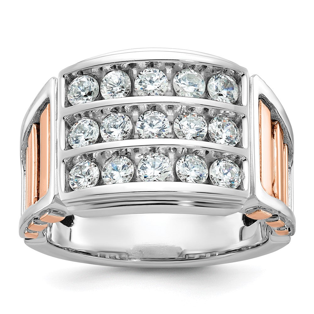 14K White/Rose Gold  Two Tone Rose and White 1 5/8 Ct. Lab Grown Diamond VS/SI+ G+ Complete Three-Row Cut-Out Men's Ring