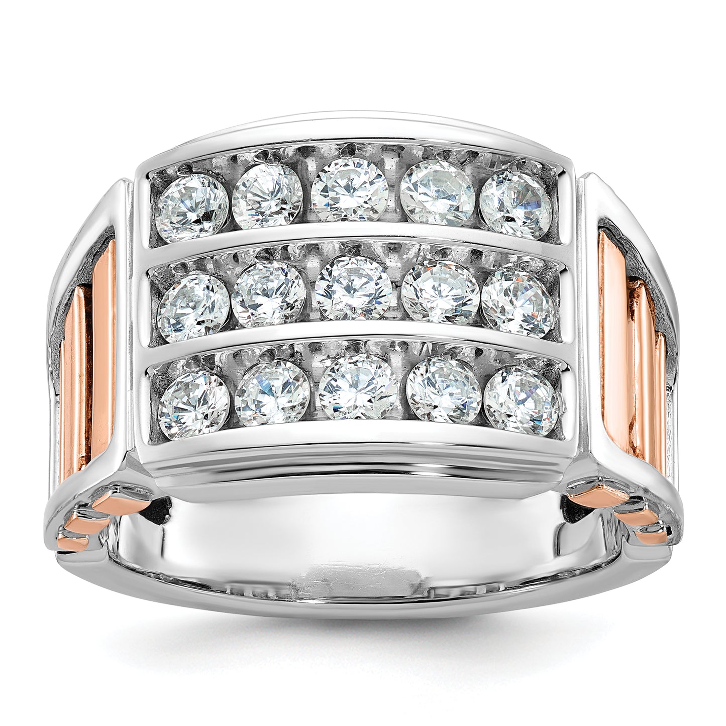 14K White/Rose Gold Two Tone Rose and White 1 5/8 Ct. Lab Grown Diamond VS/SI+ G+ Three-Row Cut-Out Men's Ring