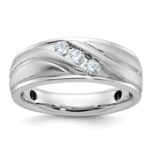 14K White Gold Ibgoodman Men'S Polished Satin & Grooved Ring Mtg