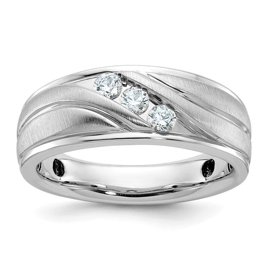 14k White Gold 1/3 Ct. Lab Grown Diamond VS/SI+ G+ Complete Polished and Grooved Men's Ring