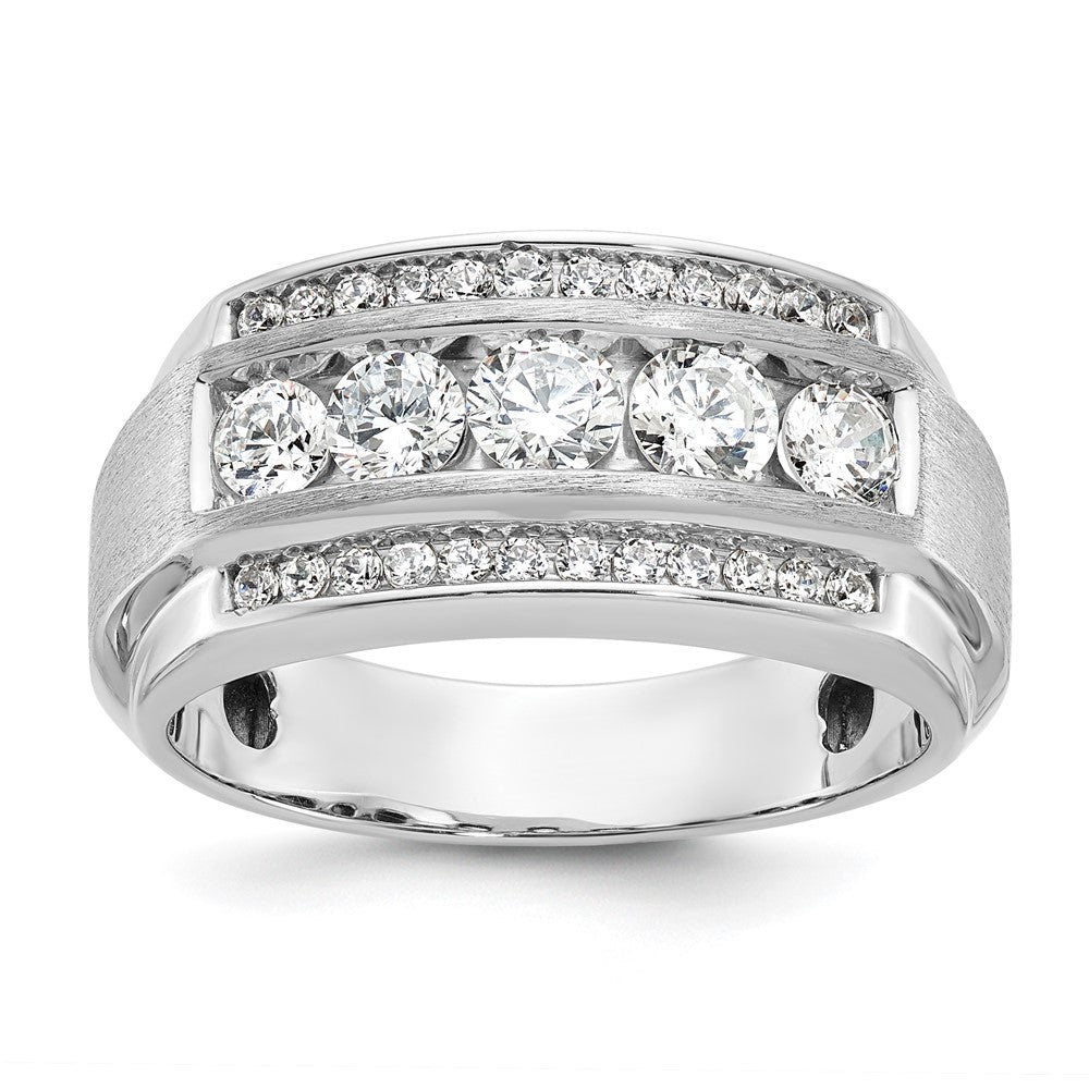 14k White Gold 1 7/8 Ct. Lab Grown Diamond VS/SI+ G+ Complete Polished and Satin Three Row Men's Ring