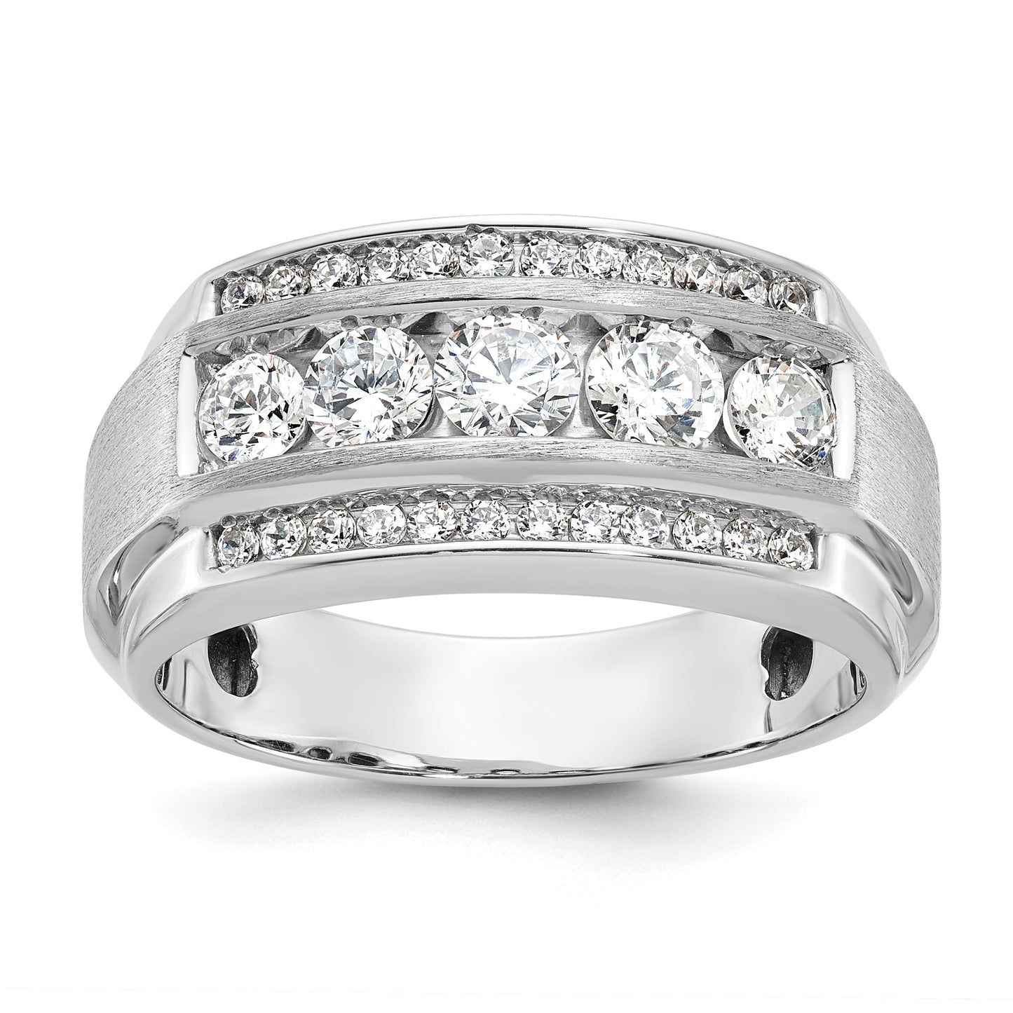 14k White Gold 1 7/8 Ct. Lab Grown Diamond VS/SI+ G+ Polished and Satin Three Row Men's Ring