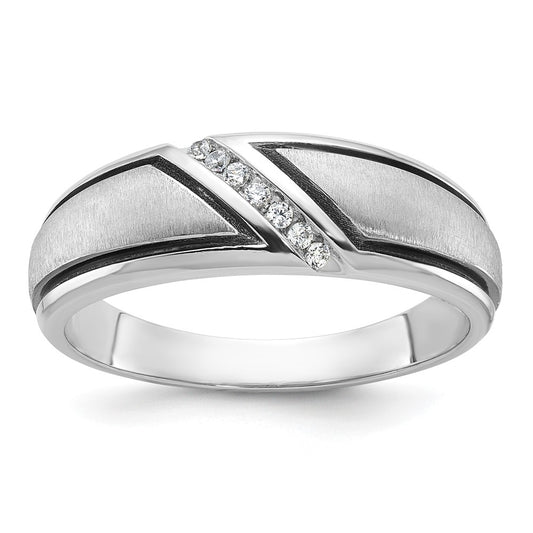 14k White Gold with Black Rhodium 1/15 Ct. Lab Grown Diamond VS/SI+ G+ Complete Polished and Satin Men's Ring