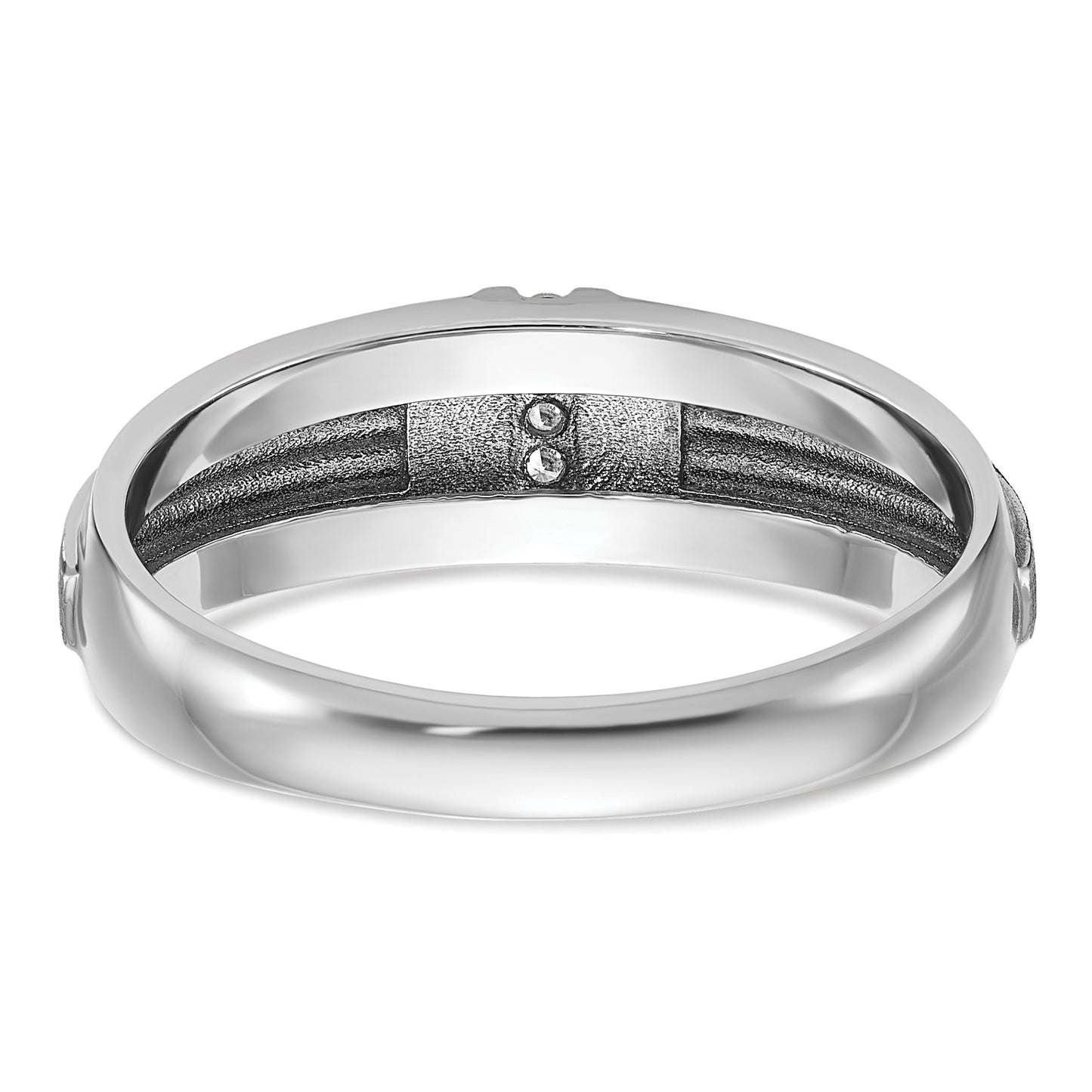 14k White Gold with Black Rhodium 1/20 Ct. Lab Grown Diamond VS/SI+ G+ Polished Satin and Grooved Five Stone Men's Ring