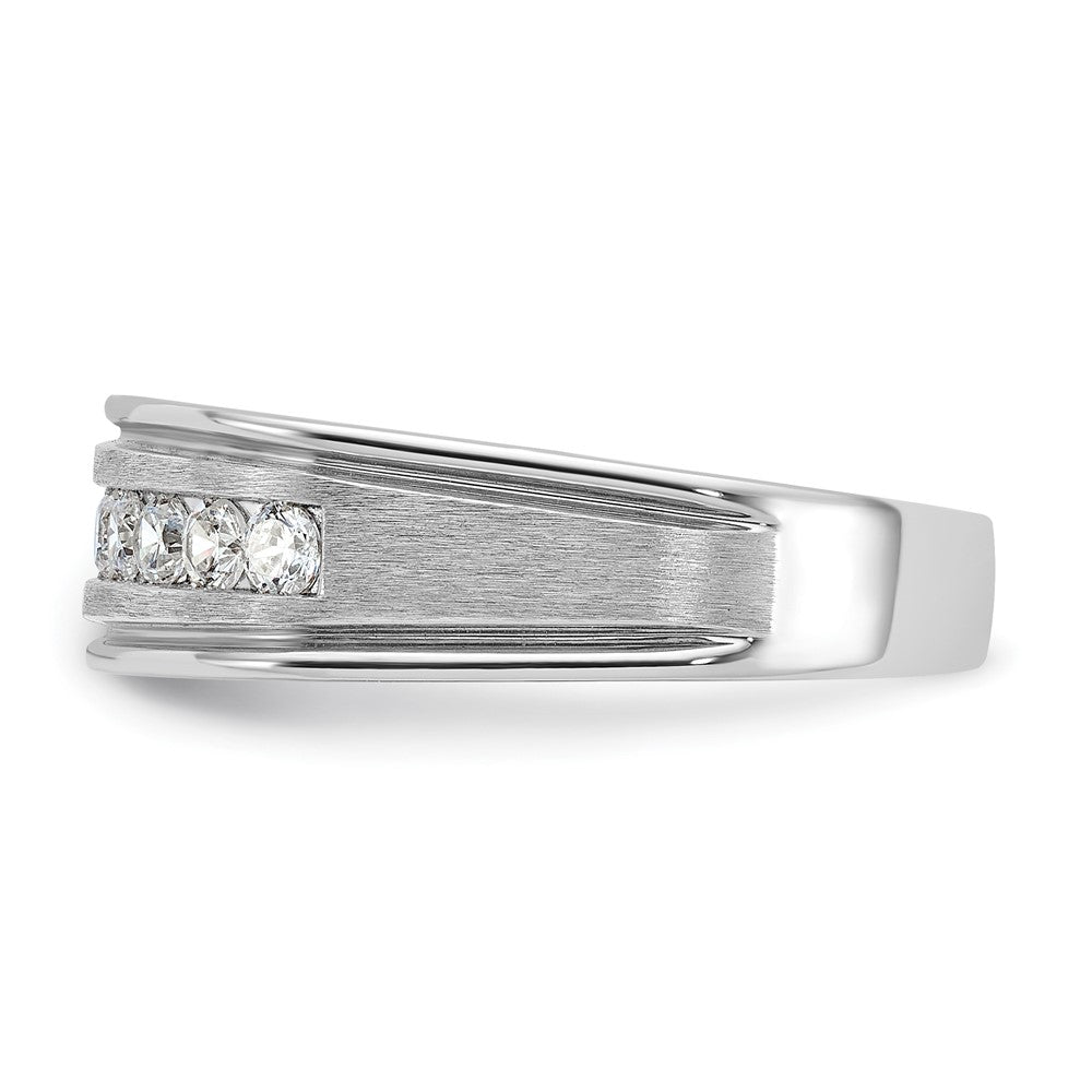 14k White Gold 1/2 Ct. Lab Grown Diamond VS/SI+ G+ Nine Stone Complete Polished Brushed and Grooved Men's Ring