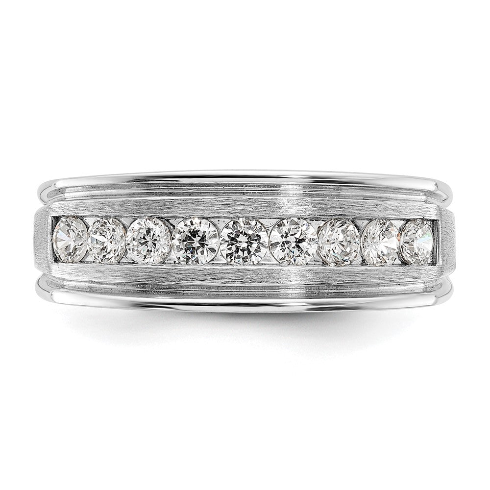 14k White Gold 1/2 Ct. Lab Grown Diamond VS/SI+ G+ Nine Stone Complete Polished Brushed and Grooved Men's Ring