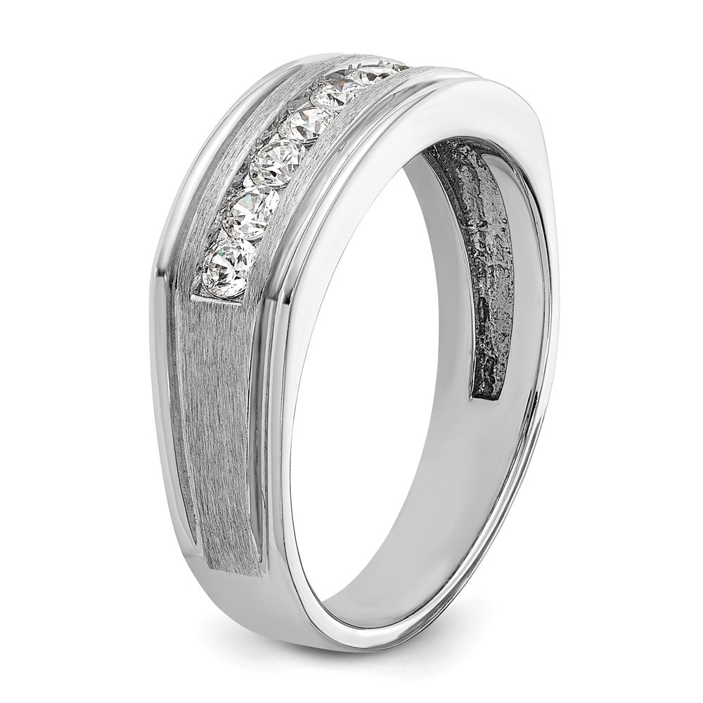 14k White Gold 1/2 Ct. Lab Grown Diamond VS/SI+ G+ Nine Stone Complete Polished Brushed and Grooved Men's Ring