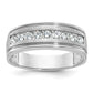 14k White Gold 1/2 Ct. Lab Grown Diamond VS/SI+ G+ Nine Stone Complete Polished Brushed and Grooved Men's Ring