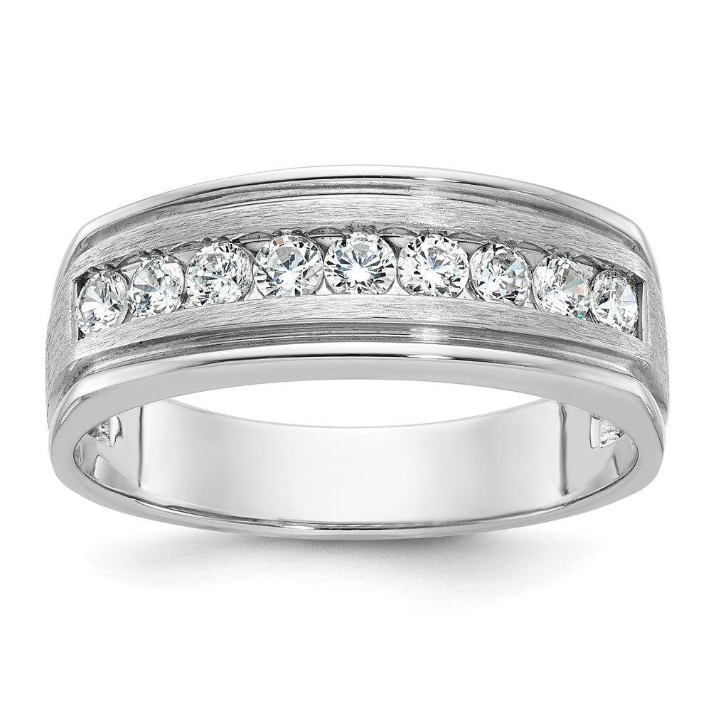 14k White Gold 1/2 Ct. Lab Grown Diamond VS/SI+ G+ Nine Stone Complete Polished Brushed and Grooved Men's Ring