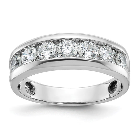 14k White Gold 1 Ct. Lab Grown Diamond VS/SI+ G+ Seven Stone Complete Polished Men's Ring