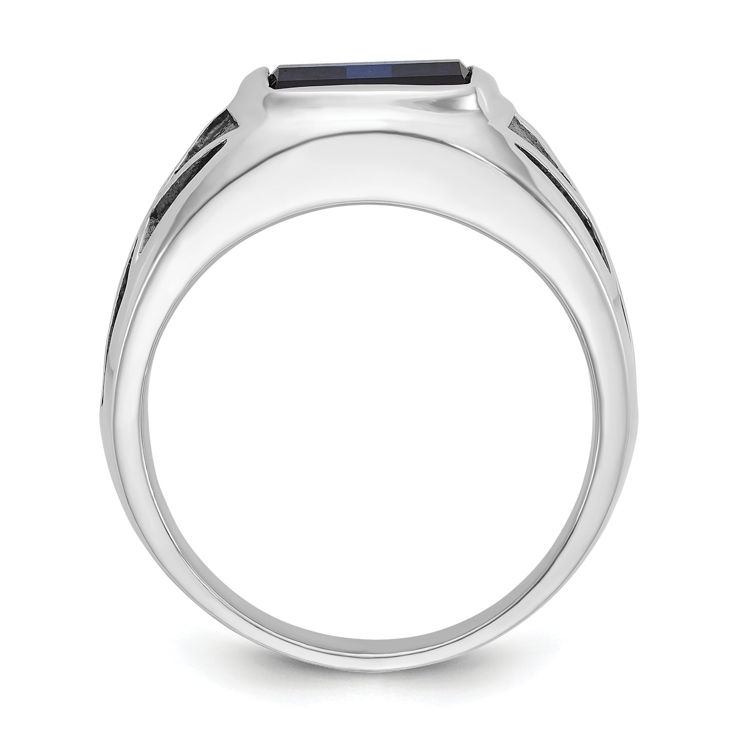 14K White Gold With Black Rhodium Ibgoodman Men'S Created Sapphire Complete Ring