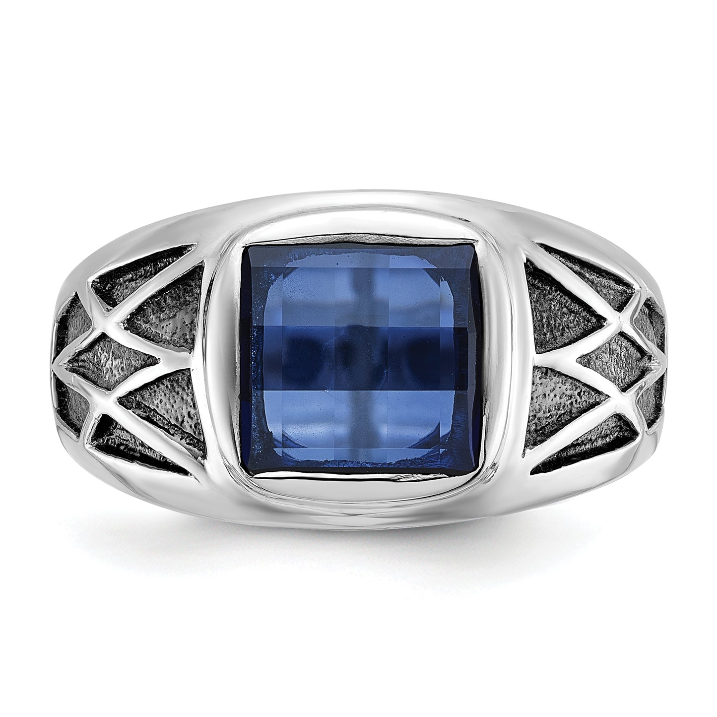 14K White Gold With Black Rhodium Ibgoodman Men'S Created Sapphire Complete Ring