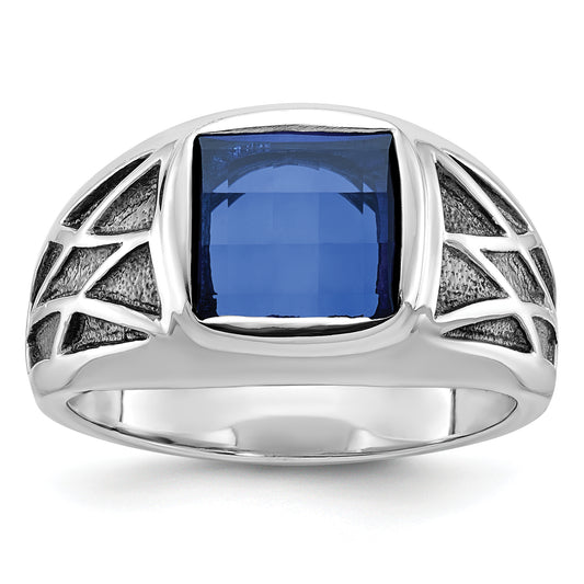 14K White Gold With Black Rhodium Ibgoodman Men'S Created Sapphire Complete Ring