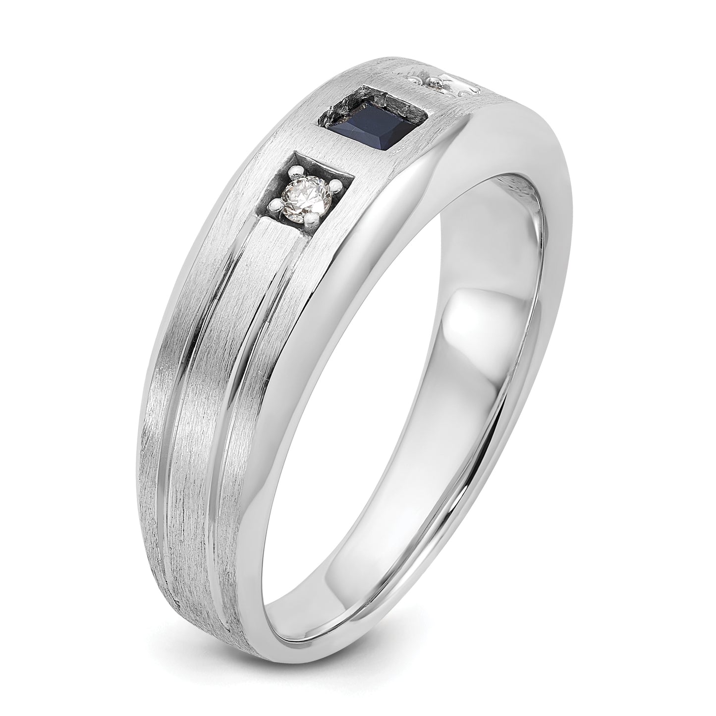 14k White Gold 1/15 Ct. Lab Grown Diamond VS/SI+ G+ and Lab Created Blue Sapphire Men's Ring