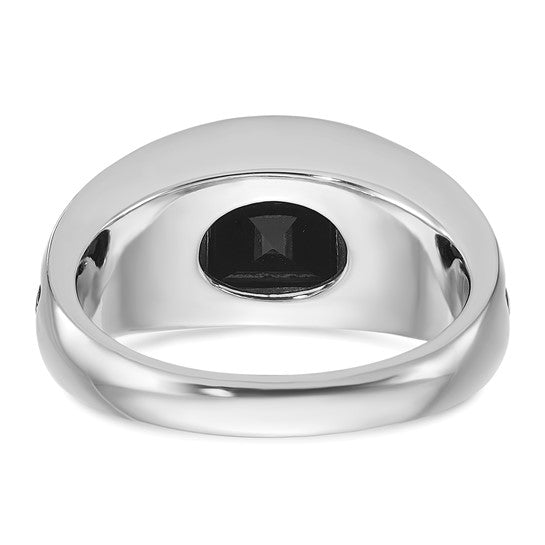 14k White Gold with Black Rhodium Men's Onyx and Diamond Complete Ring