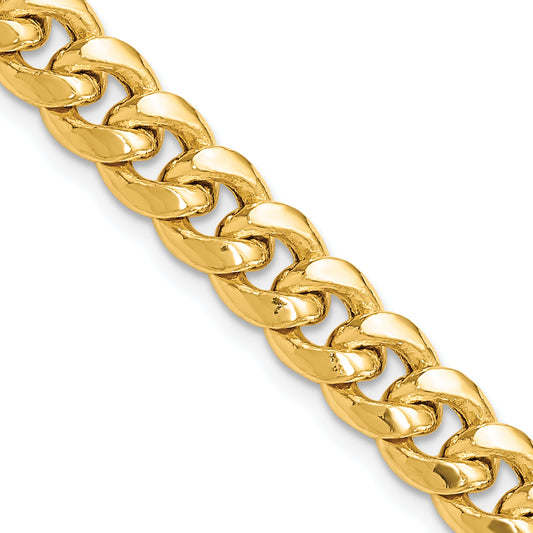 14K Yellow Gold 7 Inch 7.3mm Semi-Solid Miami Cuban With Lobster Clasp Bracelet