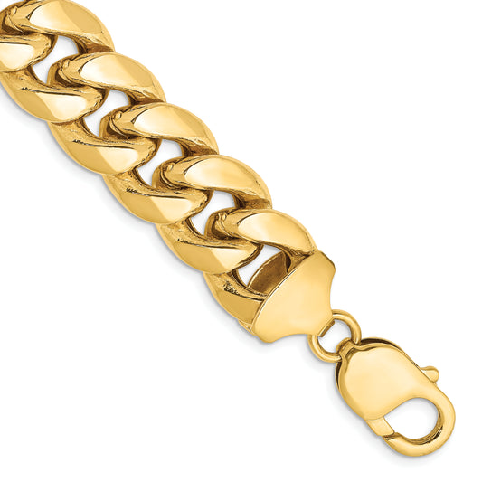 14K Yellow Gold 8 Inch 13.2mm Semi-Solid Miami Cuban With Lobster Clasp Bracelet