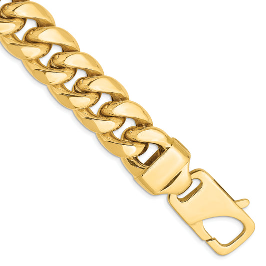 14K Yellow Gold 8 Inch 15mm Semi-Solid Miami Cuban With Lobster Clasp Bracelet