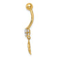 14K Yellow Gold 14 Gauge Cz Anchor & Ships Wheel Belly Ring