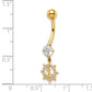 14K Yellow Gold 14 Gauge Cz Anchor & Ships Wheel Belly Ring