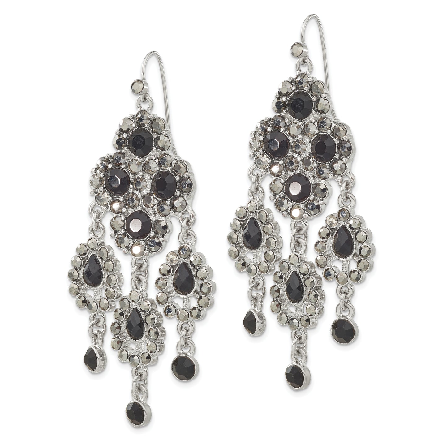 Fashion 1928 Jewelry Silver-Tone Jet Black Glass Stones Chandelier Dangle Earrings