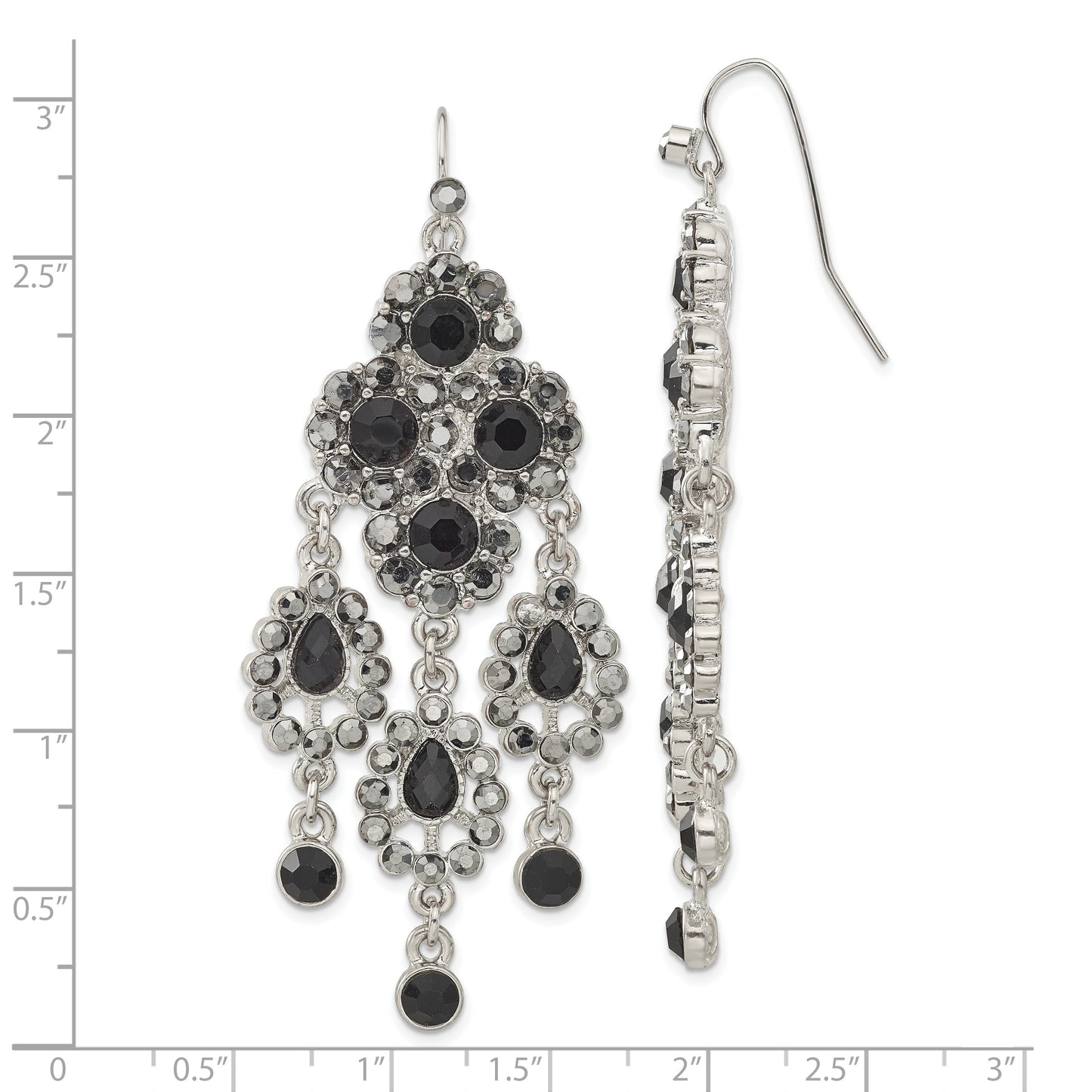 Fashion 1928 Jewelry Silver-Tone Jet Black Glass Stones Chandelier Dangle Earrings