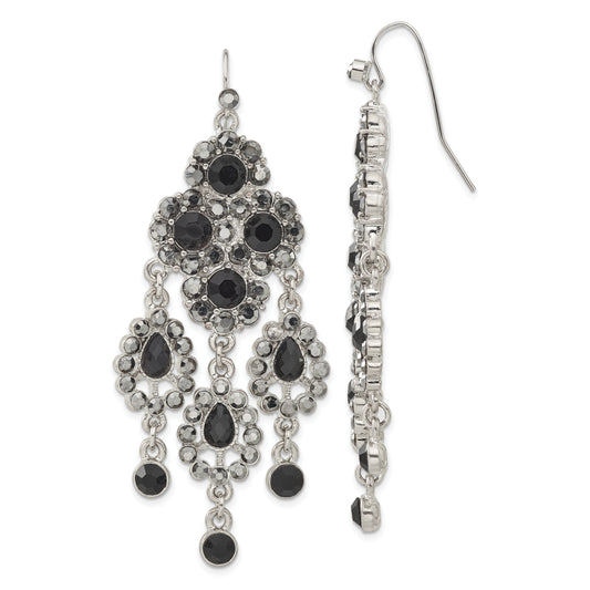 Fashion 1928 Jewelry Silver-Tone Jet Black Glass Stones Chandelier Dangle Earrings