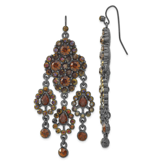 Fashion 1928 Boutique Black-Plated Brown Glass Chandelier Dangle Earrings