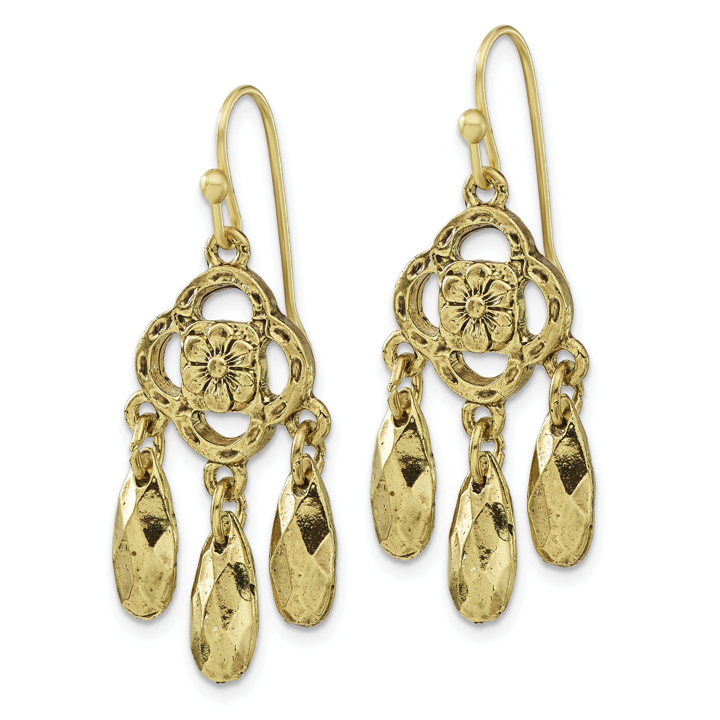 Fashion 1928 Jewelry Brass-Tone Flower And Faceted Teardrop Dangle Earrings