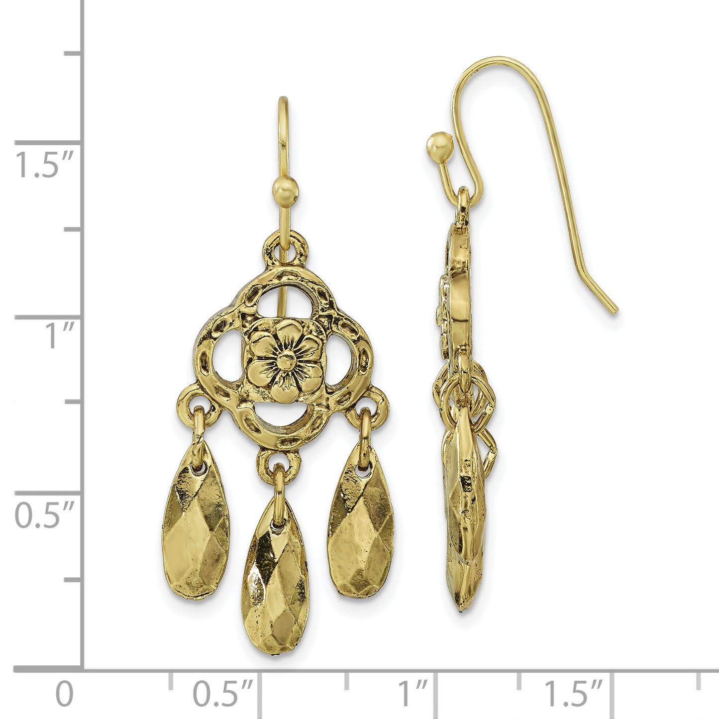 Fashion 1928 Jewelry Brass-Tone Flower And Faceted Teardrop Dangle Earrings