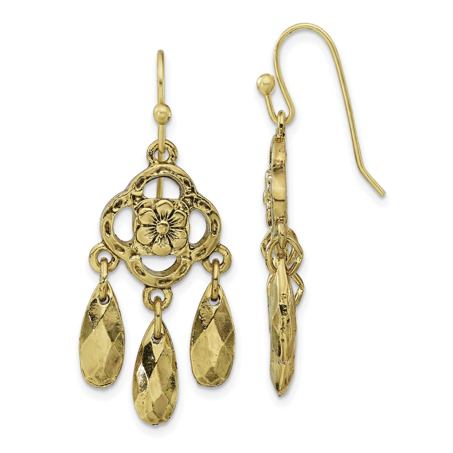 Fashion 1928 Jewelry Brass-Tone Flower And Faceted Teardrop Dangle Earrings