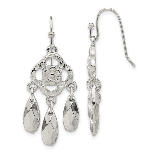 Fashion 1928 Jewelry Silver-Tone Flower And Faceted Teardrop Dangle Earrings