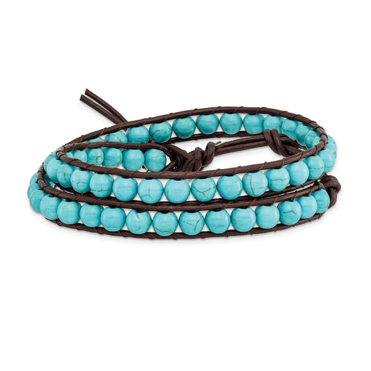 20 Inch 4mm Dyed Turquoise Leather Cord Multi Wrap Bracelet