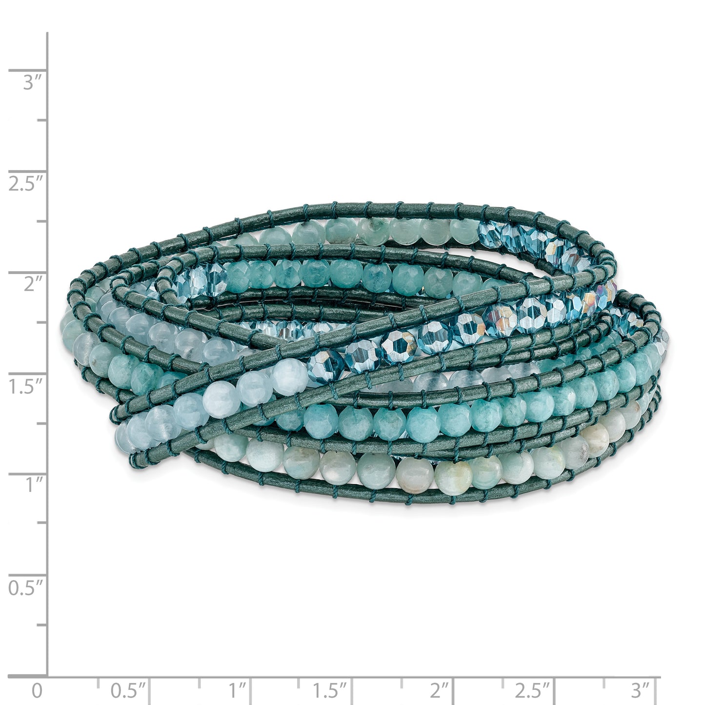 34 Inch Amazonite/Crystal/Blue Quartz/Leather Multi-Wrap Bracelet