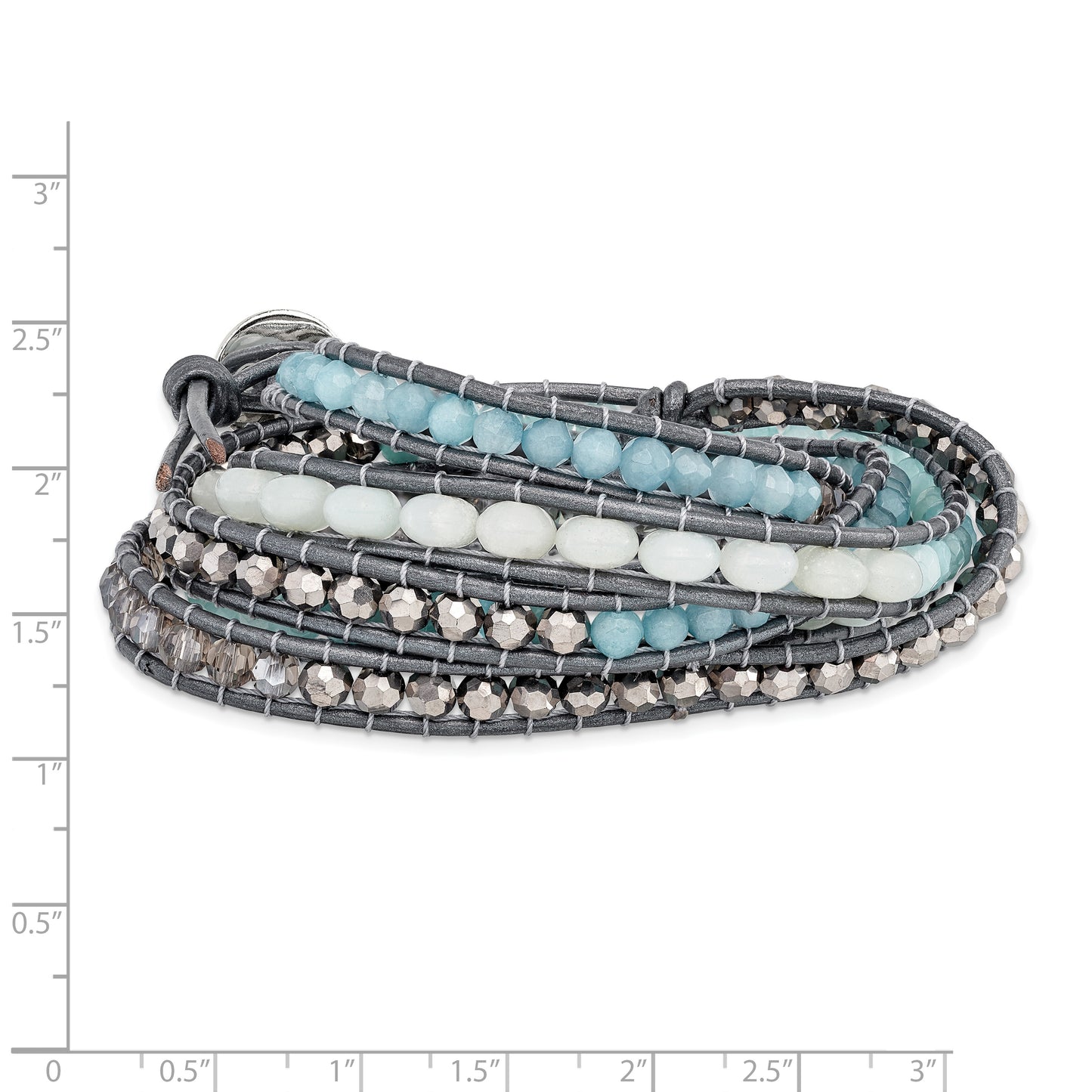 34 Inch Aquamarine/Blue Quartz/Crystal/Leather Multi-Wrap Bracelet