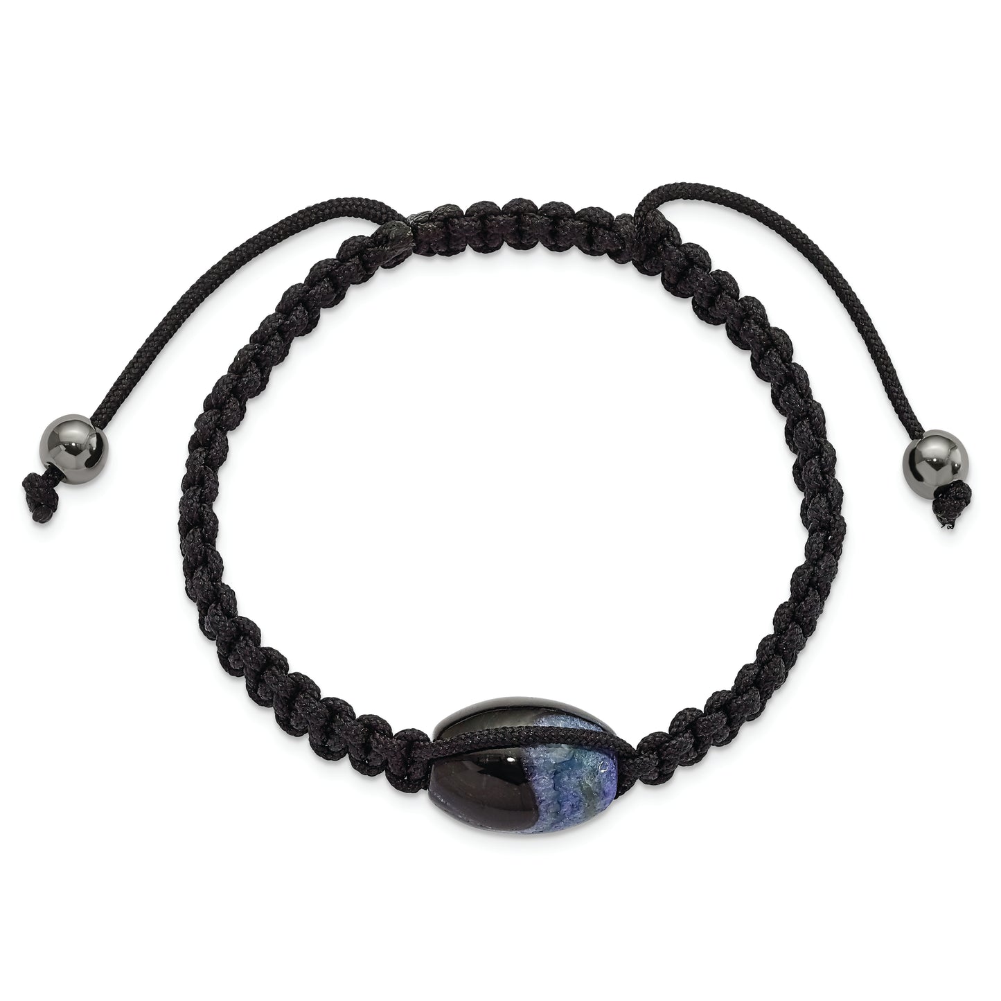 Fashion 13X19mm Blue Crystal Agate W/ Hematite Beads Black Cord Bracelet