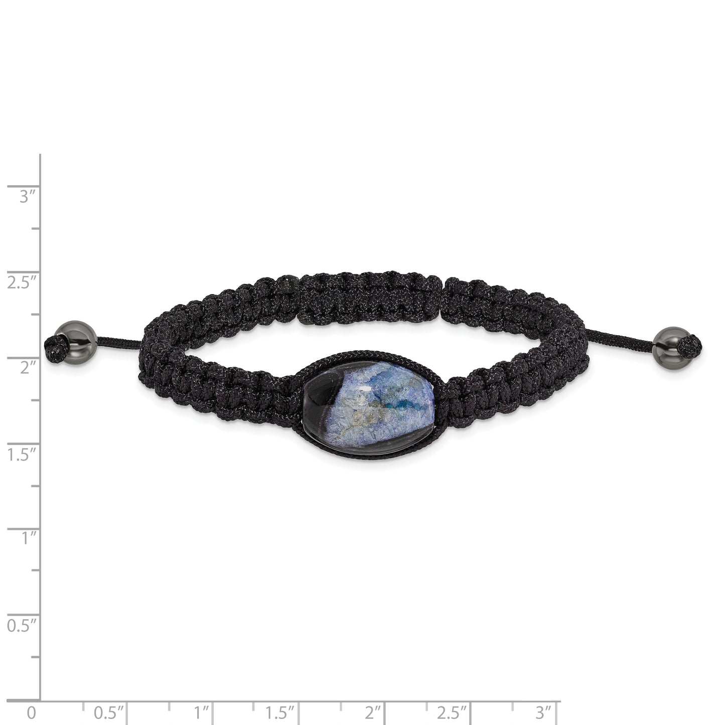 Fashion 13X19mm Blue Crystal Agate W/ Hematite Beads Black Cord Bracelet