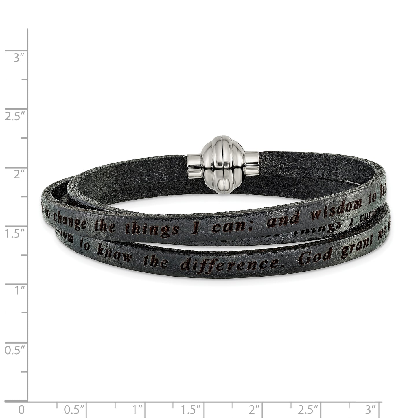 AMEN Stainless Steel Lord's Prayer Black Leather Wrap with Magnetic Clasp with Magnetic Clasp 23.5 Inch Bracelet