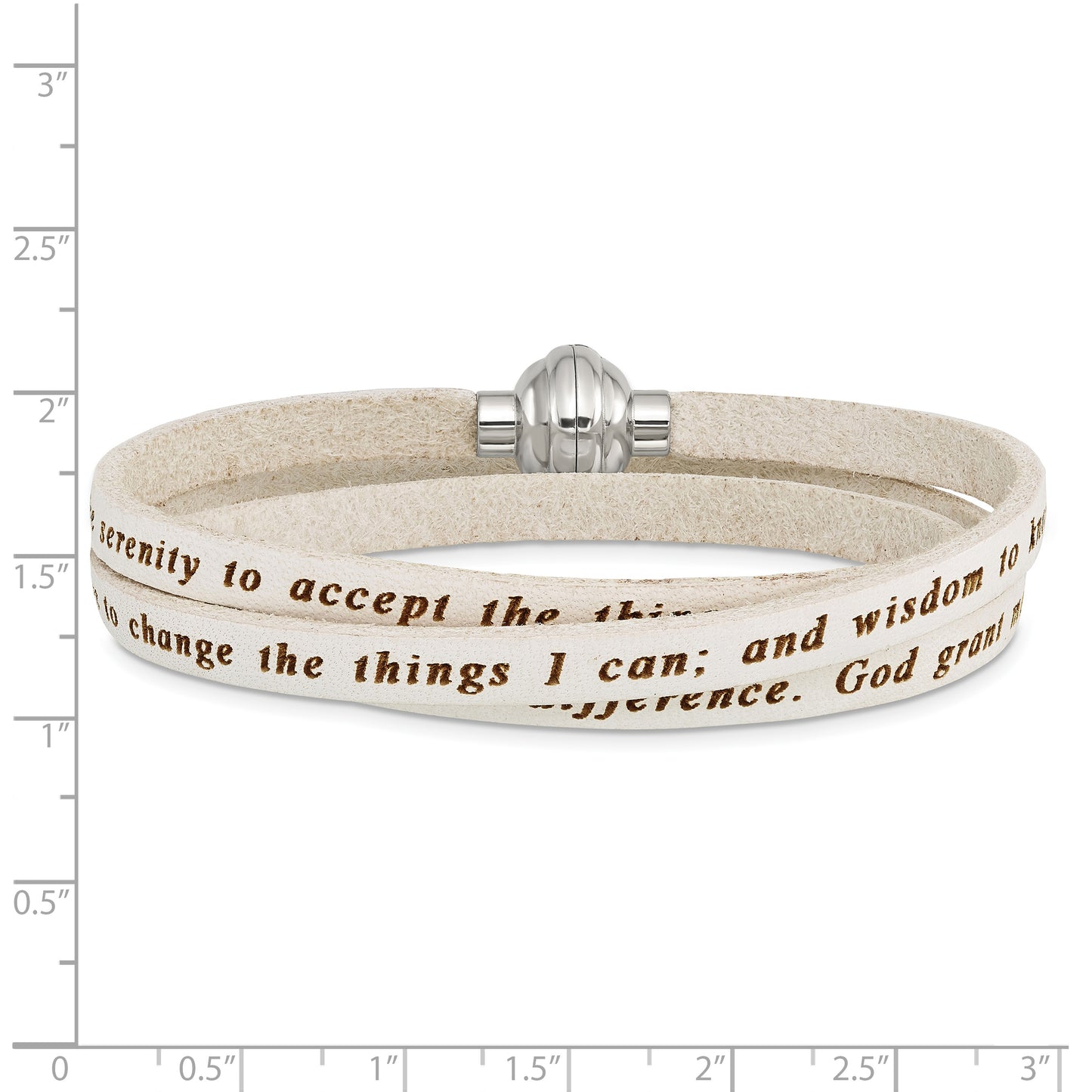 Stainless Steel Amen Serenity Prayer White Leather Wrap With Magnetic Clasp 23.5 Inch Bracelet