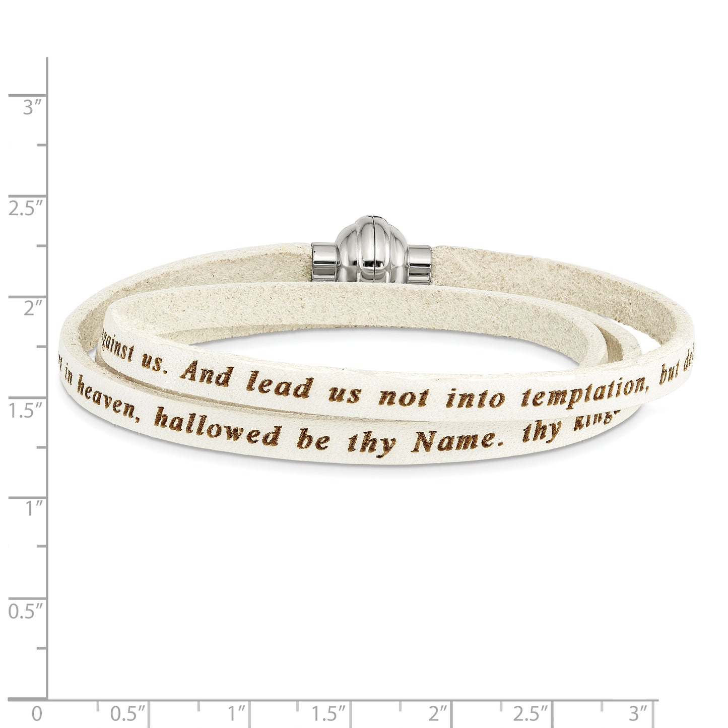 Stainless Steel Amen Lord'S Prayer White Leather Wrap With Magnetic Clasp 23.5 Inch Bracelet