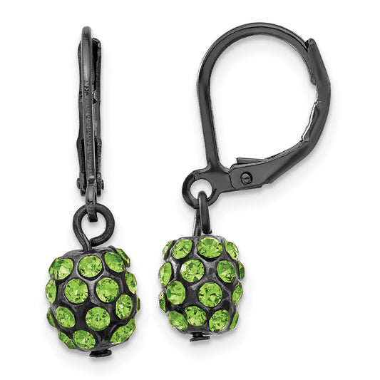 Fashion 1928 Black-Plated Green Glass Stone Ball Leverback Earrings