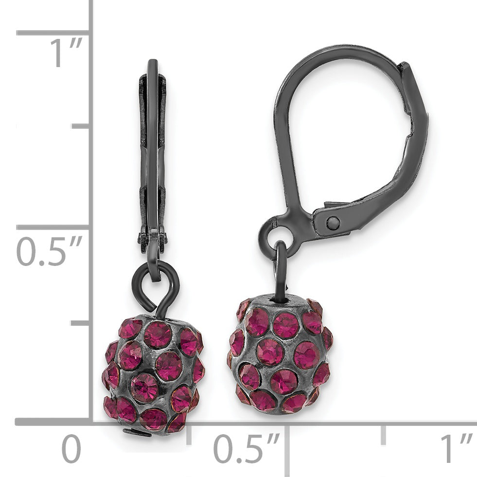 Fashion 1928 Black-Plated Purple Glass Stone Ball Leverback Earrings