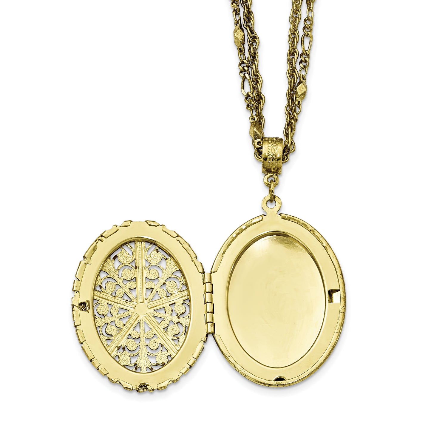 16.00 Inch 1928 Jewelry Brass-Tone Fligree 42mm Oval Locket 16 Double Chain Necklace Holds 2 Photos