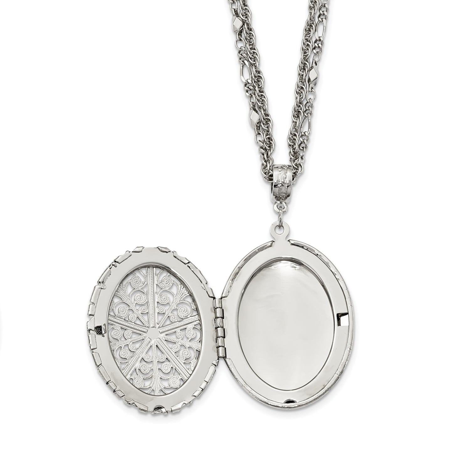 16.00 Inch 1928 Jewelry Silver-Tone Fligree 42mm Oval Locket 16 Double Chain Necklace Holds 2 Photos