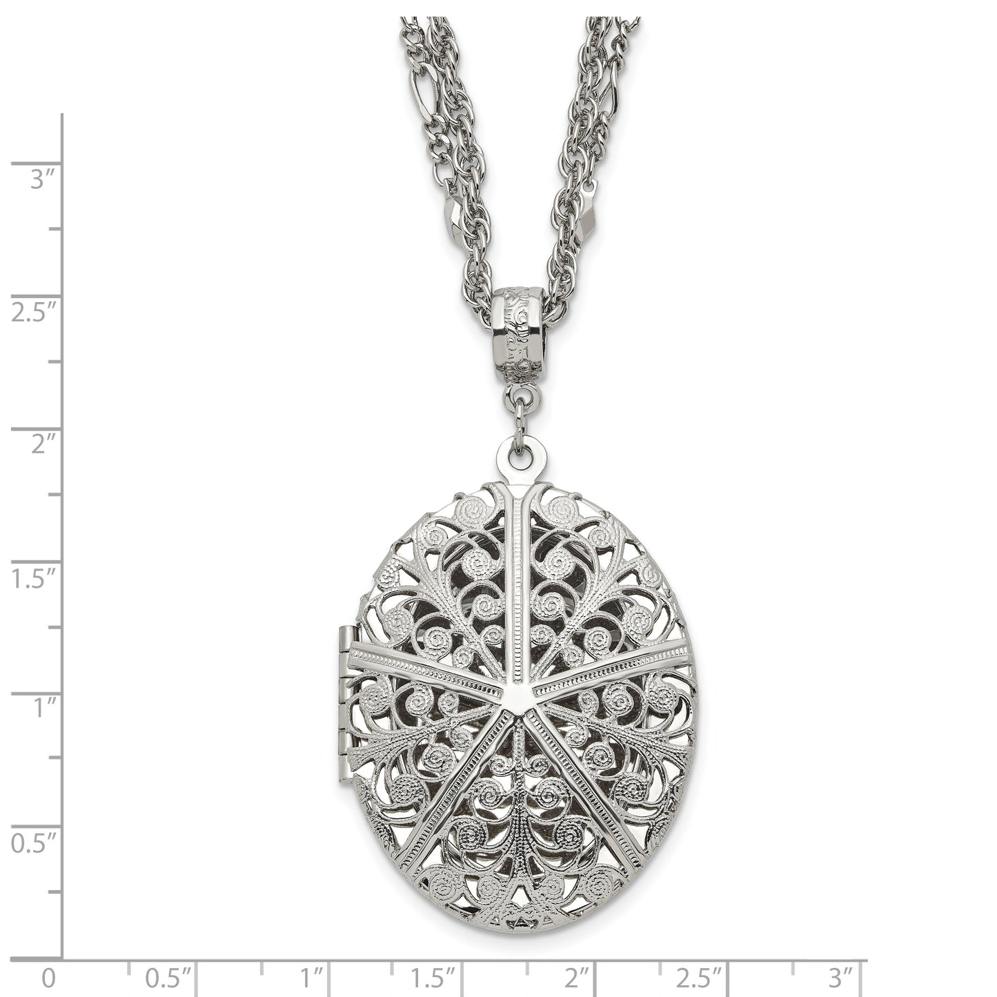 16.00 Inch 1928 Jewelry Silver-Tone Fligree 42mm Oval Locket 16 Double Chain Necklace Holds 2 Photos