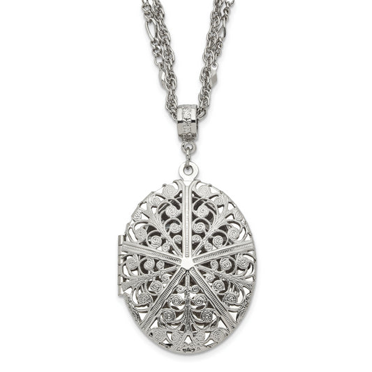 16.00 Inch 1928 Jewelry Silver-Tone Fligree 42mm Oval Locket 16 Double Chain Necklace Holds 2 Photos