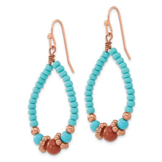 Fashion 1928 Jewelry Copper-Tone Aqua And Brown Acrylic Beads Teardrop Dangle Earrings